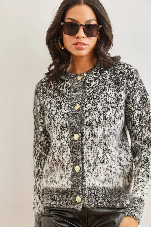 Women's Black Soft Textured Ombre Chunky Cardigan HRK-19000274 - 3