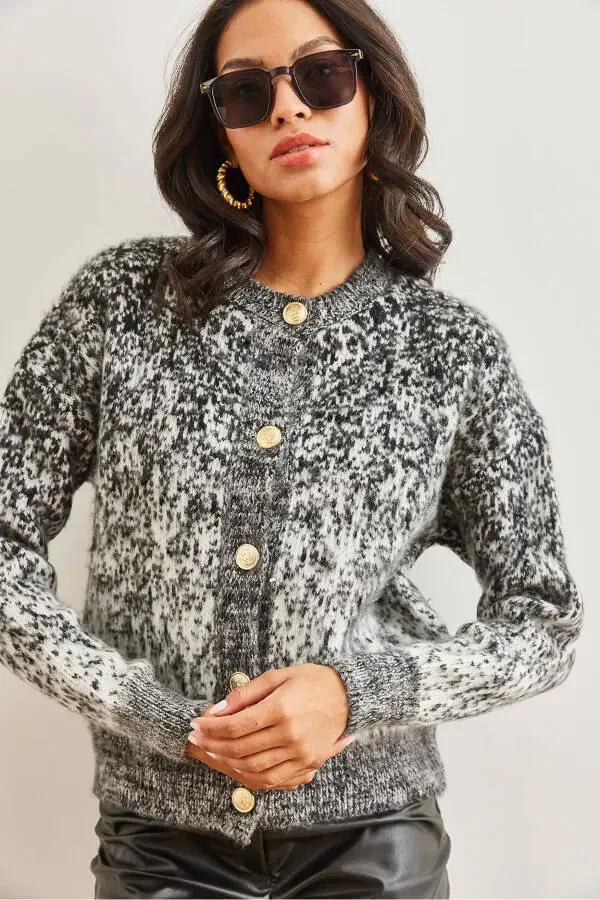 Women's Black Soft Textured Ombre Chunky Cardigan HRK-19000274 - 4