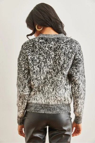 Women's Black Soft Textured Ombre Chunky Cardigan HRK-19000274 - 5