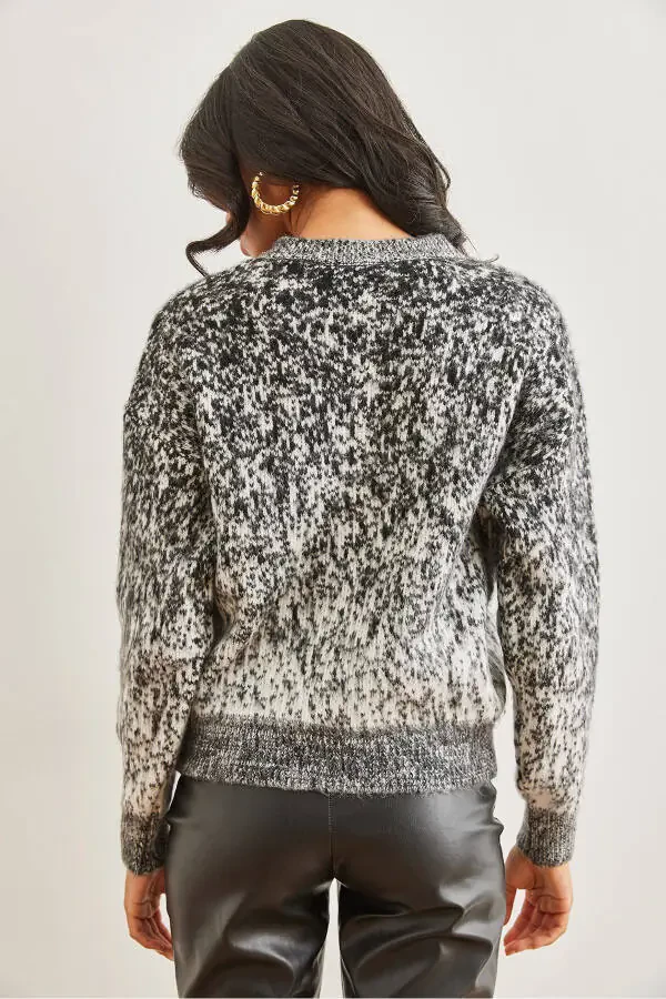 Women's Black Soft Textured Ombre Chunky Cardigan HRK-19000274 - 5