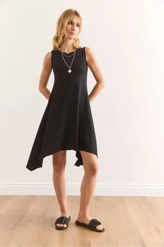 Women's Black Soft Touch Sleeveless Bell Dress ELB-1 - 3