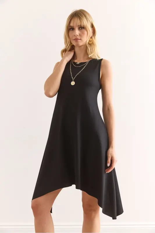 Women's Black Soft Touch Sleeveless Bell Dress ELB-1 - 4