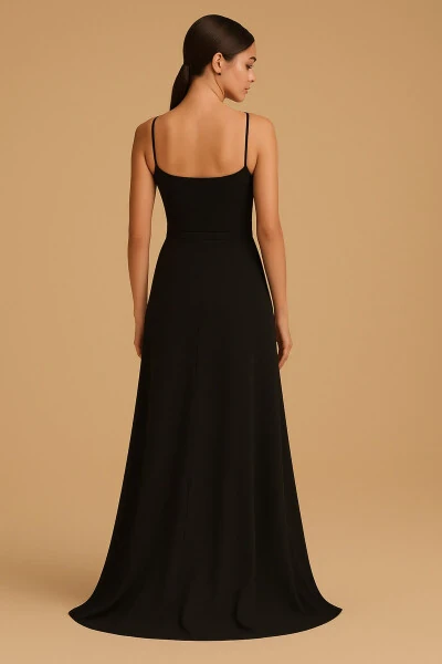 Women's Black Spaghetti Strap Crossover Neck Slit Maxi Dress - LACASE (1)