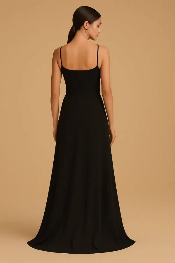 Women's Black Spaghetti Strap Crossover Neck Slit Maxi Dress - 2