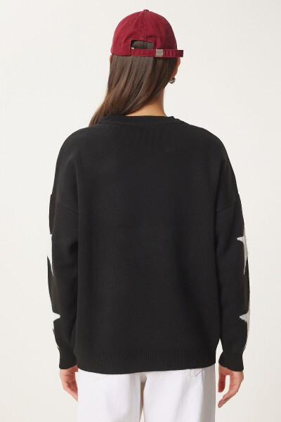 Women's Black Star Embroidered Oversize Knit Sweater VN - 7