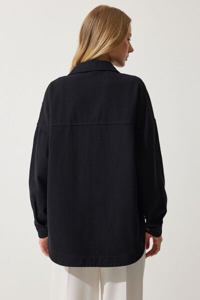 Women's Black Star Embroidered Oversized Shirt Jacket SA00026 - 6