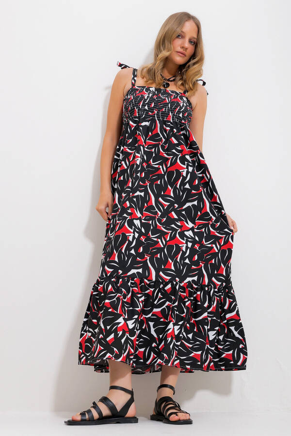 Women's Black Strapless Voluminous Floral Embroidered Woven Dress Alc-X11734 - 2