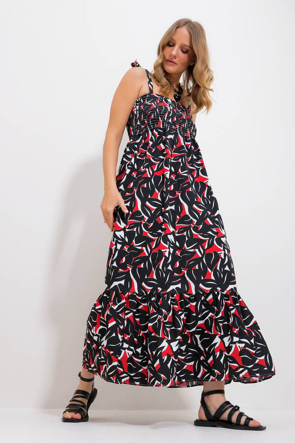 Women's Black Strapless Voluminous Floral Embroidered Woven Dress Alc-X11734 - 3