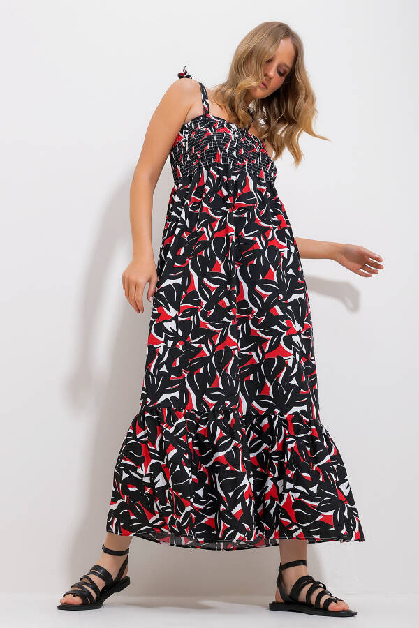 Women's Black Strapless Voluminous Floral Embroidered Woven Dress Alc-X11734 - 4