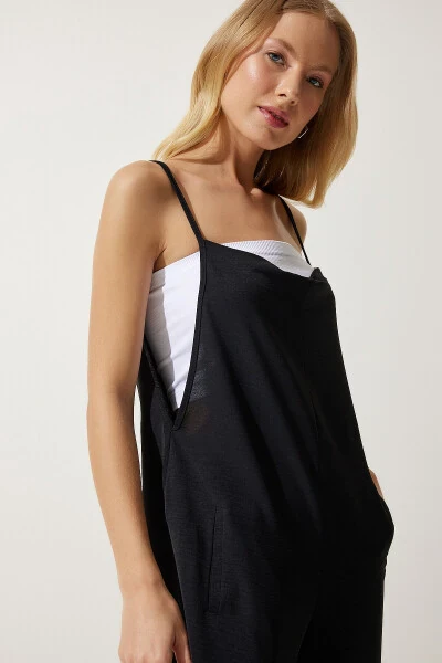 Women's Black Strappy Loose Knit Overalls Jumpsuit BF00095 - 3