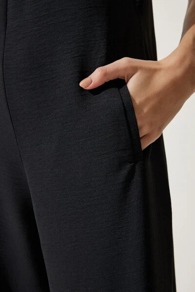 Women's Black Strappy Loose Knit Overalls Jumpsuit BF00095 - 6