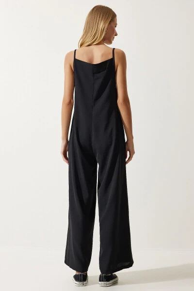 Women's Black Strappy Loose Knit Overalls Jumpsuit BF00095 - 7