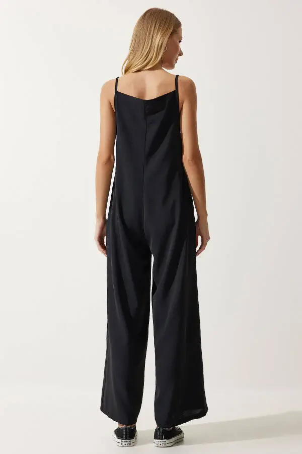 Women's Black Strappy Loose Knit Overalls Jumpsuit BF00095 - 7