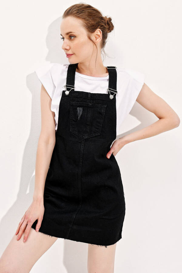 Women's Black Strappy Pocket Jean Jumpsuit ALC-X6193 - 8