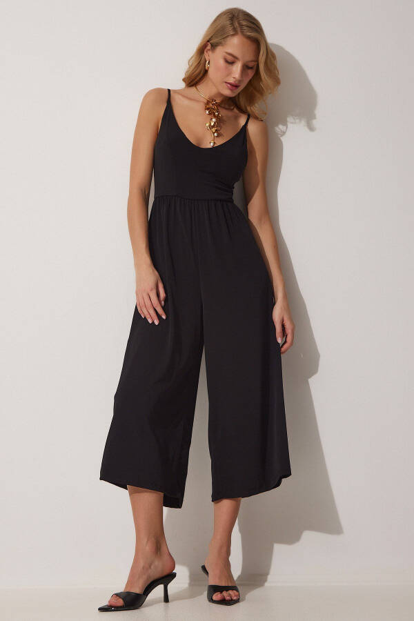 Women's Black Strappy V-Neck Knitted Jumpsuit UB00067 - 1