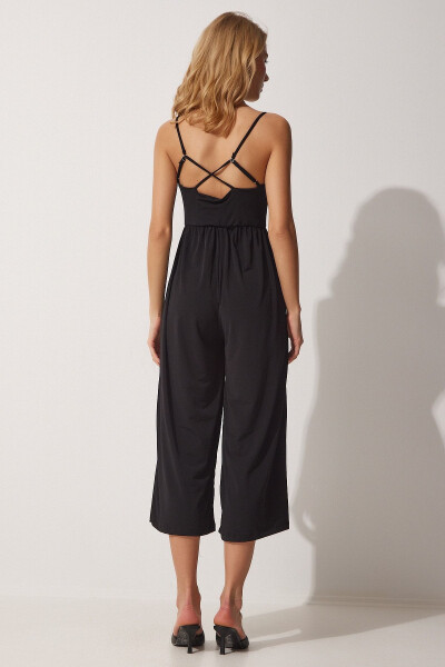 Women's Black Strappy V-Neck Knitted Jumpsuit UB00067 - 4