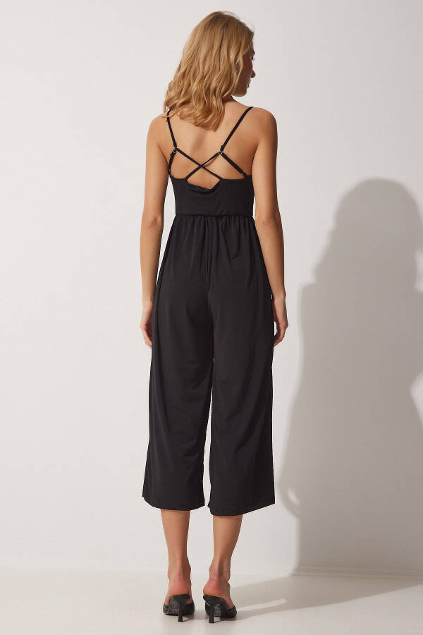 Women's Black Strappy V-Neck Knitted Jumpsuit UB00067 - 4