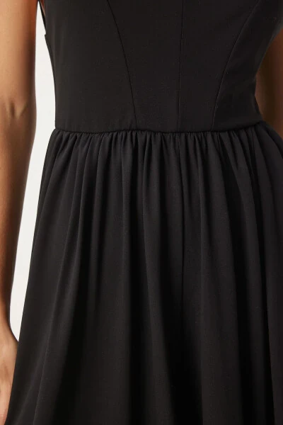 Women's Black Strappy V-Neck Knitted Jumpsuit UB00292 - 5