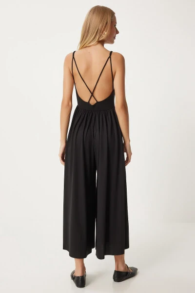 Women's Black Strappy V-Neck Knitted Jumpsuit UB00292 - 6