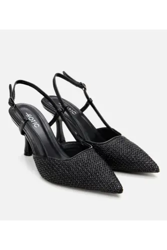 Women's Black Straw Detailed Open Back Stiletto - Hotiç (1)