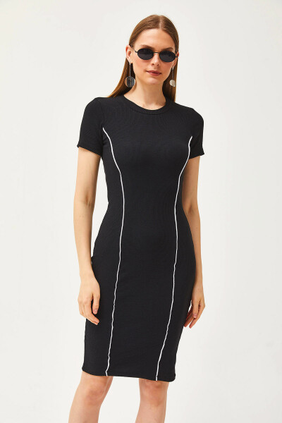 Women's Black Stripe Detail Lycra Mini Cotton Dress ELB-19002066 - 2