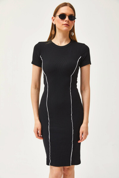 Women's Black Stripe Detail Lycra Mini Cotton Dress ELB-19002066 - 3