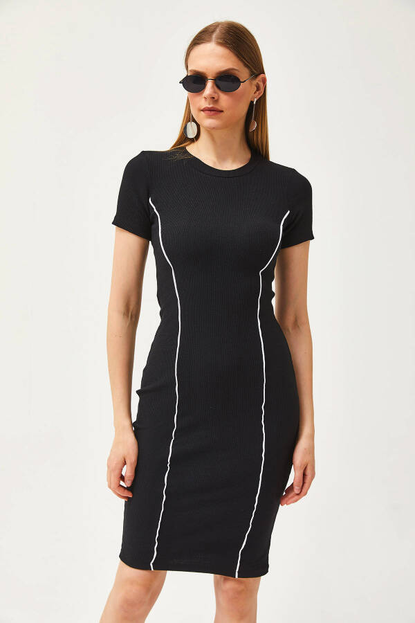 Women's Black Stripe Detail Lycra Mini Cotton Dress ELB-19002066 - 4