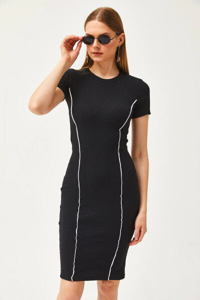 Women's Black Stripe Detail Lycra Mini Cotton Dress ELB-19002066 - 5