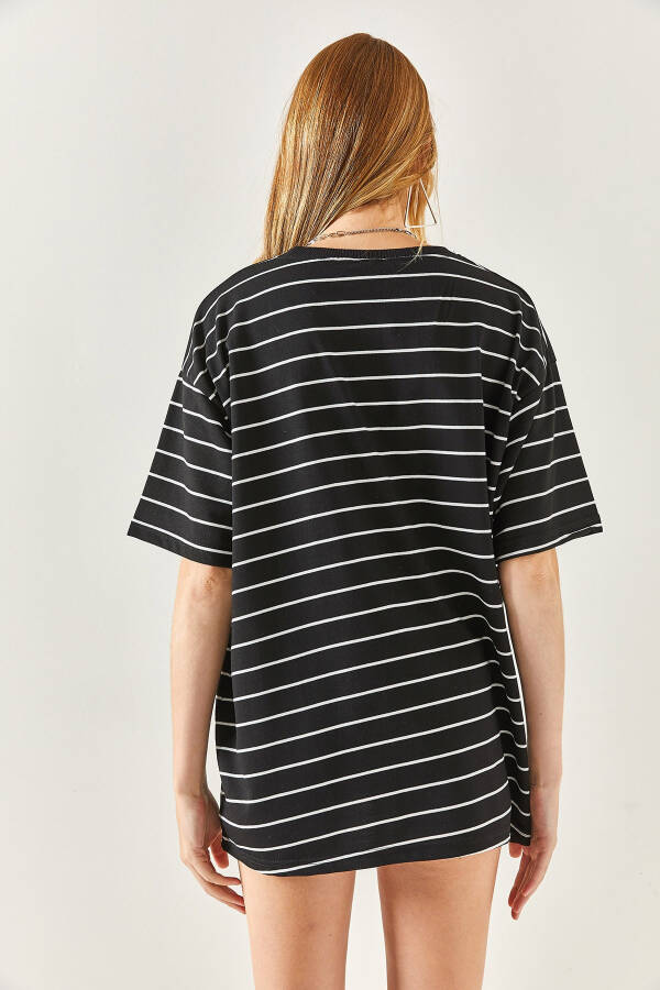 Women's Black Striped 2-Thread Oversize Unisex T-Shirt TSH-19000764 - 7