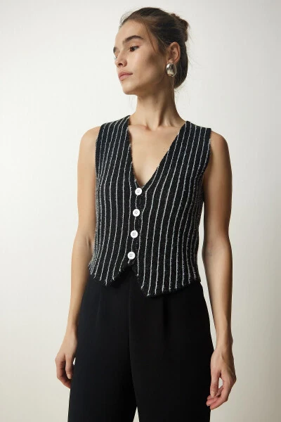 Women's Black Striped Chardon Tricot Vest WF00058 - 3