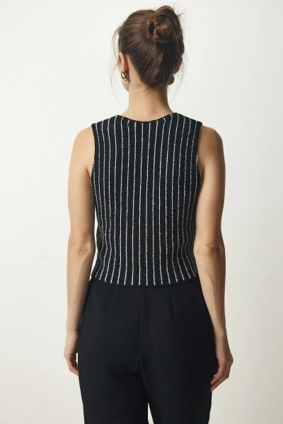 Women's Black Striped Chardon Tricot Vest WF00058 - 7