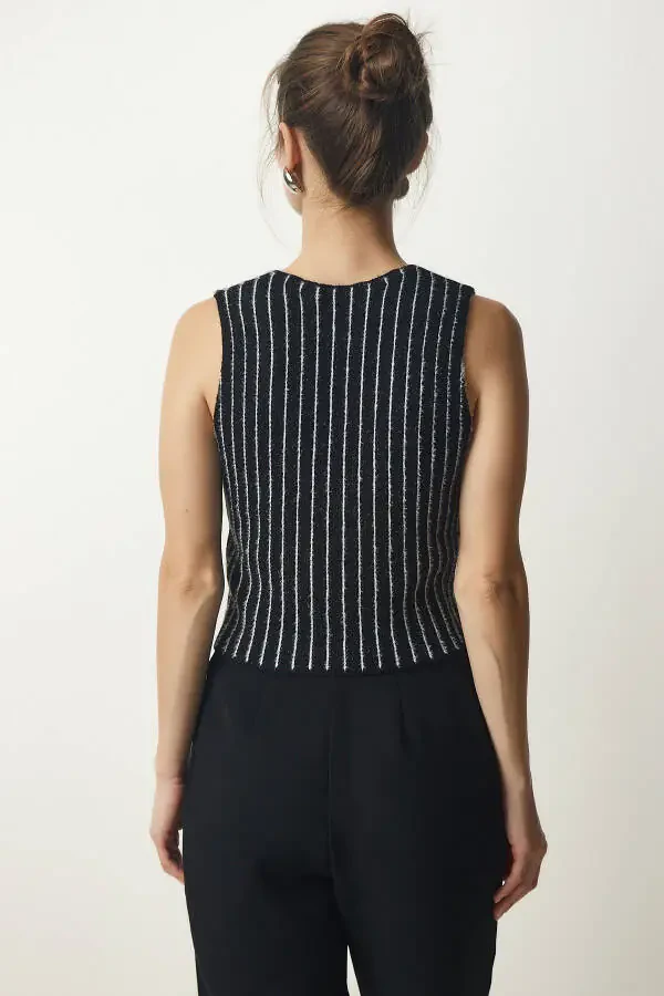 Women's Black Striped Chardon Tricot Vest WF00058 - 7