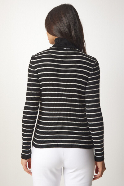 Women's Black Striped Fisherman Knit Sweater BP00146 - 5