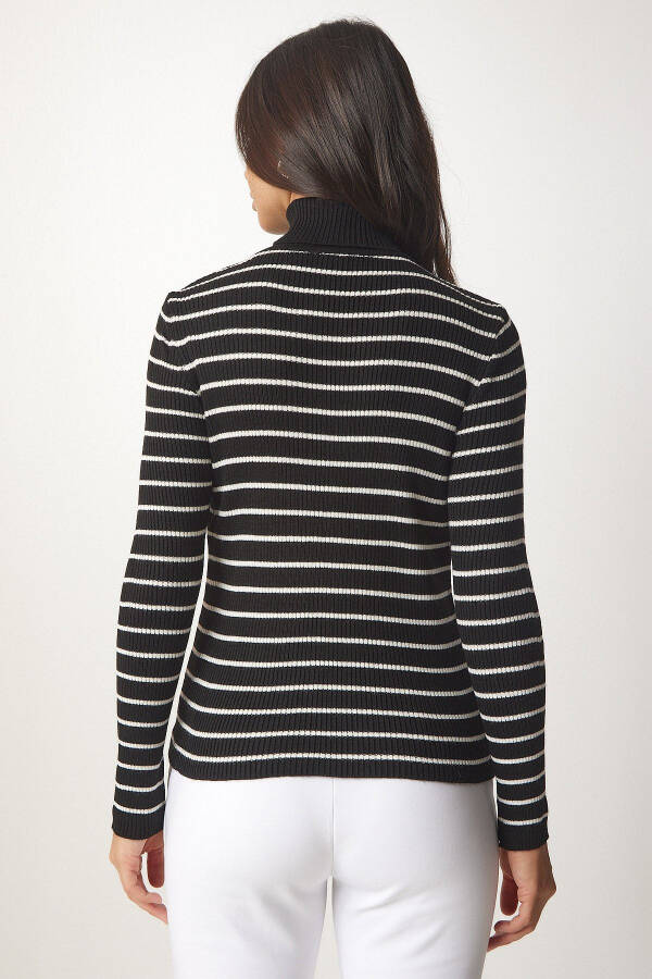 Women's Black Striped Fisherman Knit Sweater BP00146 - 5