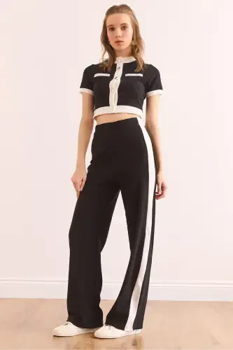 Women's Black Striped Ribbed Set TKM-1900 - 1