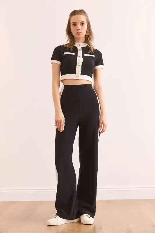 Women's Black Striped Ribbed Set TKM-1900 - 2