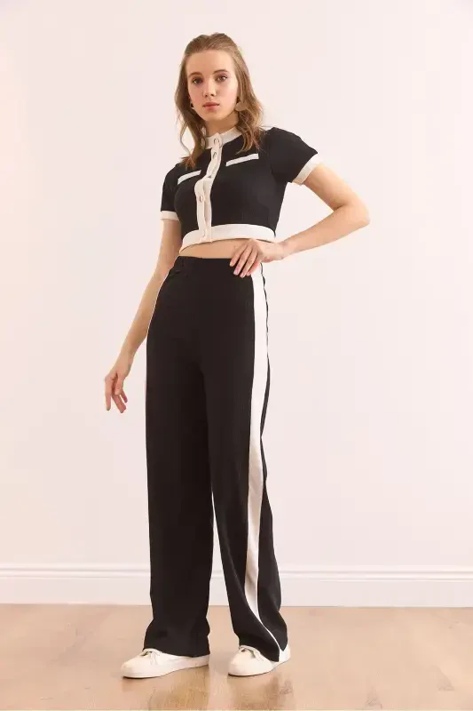 Women's Black Striped Ribbed Set TKM-1900 - 3