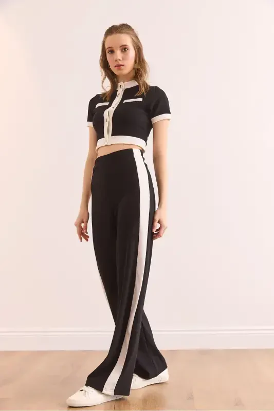 Women's Black Striped Ribbed Set TKM-1900 - 4