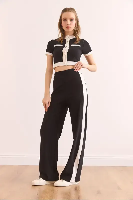 Women's Black Striped Ribbed Set TKM-1900 - 6