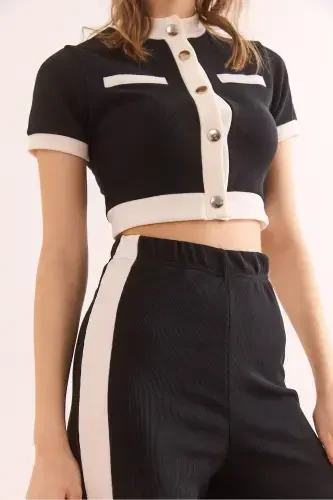 Women's Black Striped Ribbed Set TKM-1900 - 7