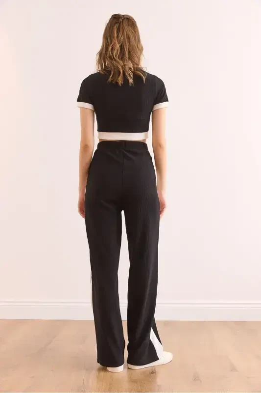 Women's Black Striped Ribbed Set TKM-1900 - 8