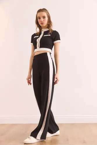 Women's Black Striped Ribbed Set TKM-1900 - 4