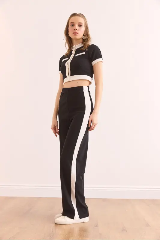 Women's Black Striped Ribbed Set TKM-1900 - 5
