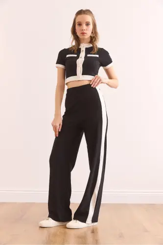 Women's Black Striped Ribbed Set TKM-1900 - 6