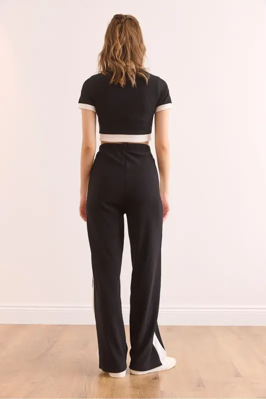 Women's Black Striped Ribbed Set TKM-1900 - 8