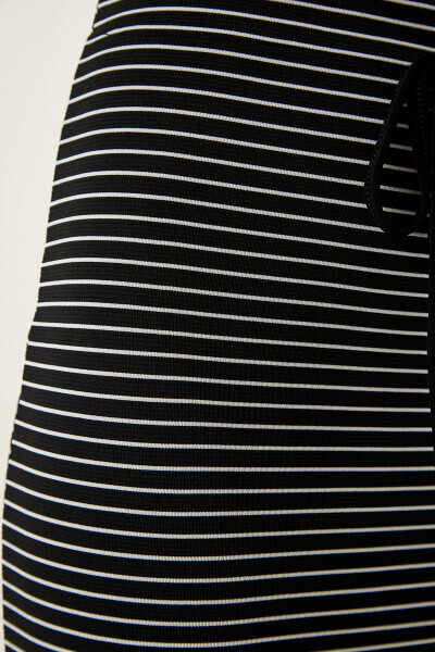 Women's Black Striped Slitted Wrap Knit Skirt FF00152 - 6