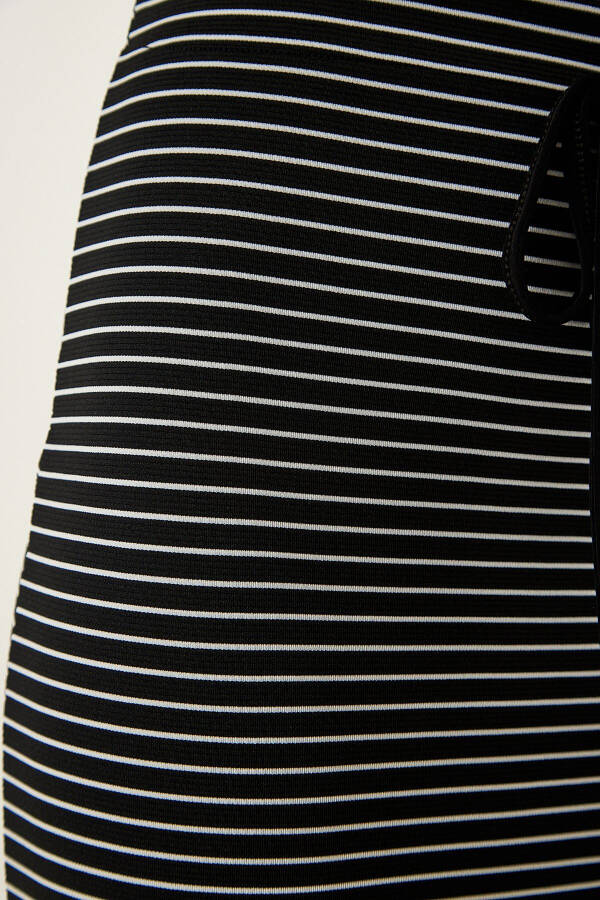 Women's Black Striped Slitted Wrap Knit Skirt FF00152 - 6