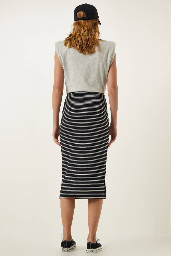 Women's Black Striped Slitted Wrap Knit Skirt FF00152 - 7