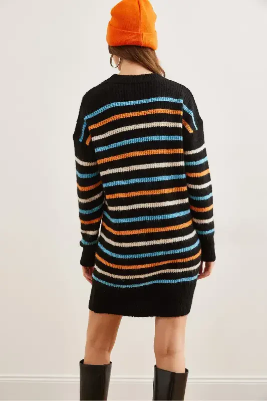 Women's Black Striped Soft Textured Knitwear - 6
