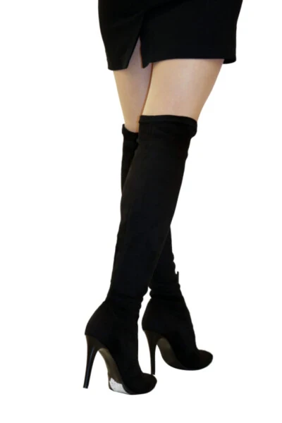Women's Black Suede Knee-High Sock Boots - OZ DOROTHY (1)